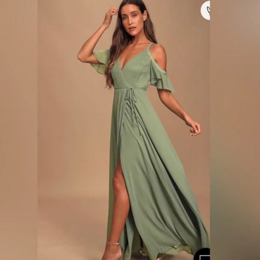 NWT Lulus Ruffle Cold Shoulder Wrap Tied Waist Maxi Dress M